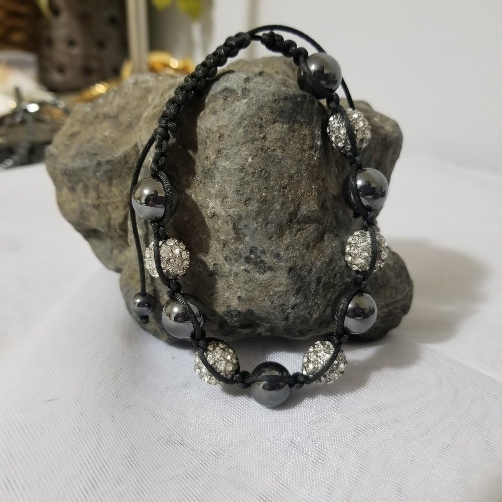 Hematite and Diamond Rhinestone Shamballa bracelet